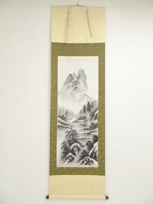 去樵筆　水墨山水図　肉筆絹本掛軸